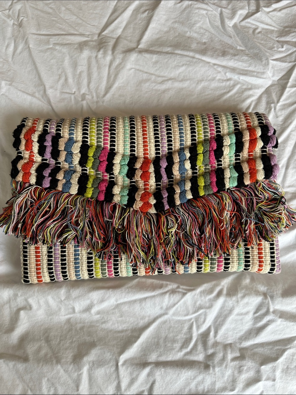 Stella & Dot Multicolor Fringe Foldover Clutch